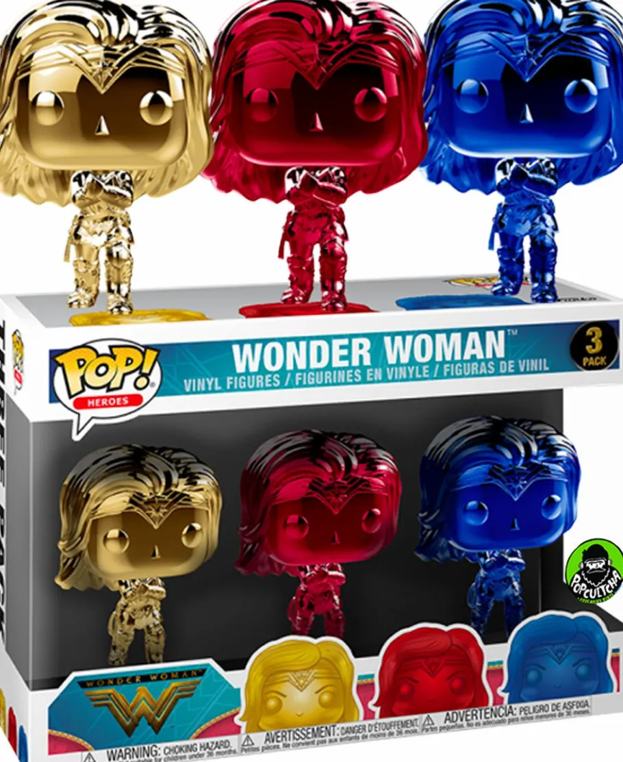 Pop! Bundles>Aquaman (2018) - Arthur Curry & Wonder Woman Chrome Pop! Vinyl 3-Pack Bundle (Set of 2) (Popcultcha Exclusive)