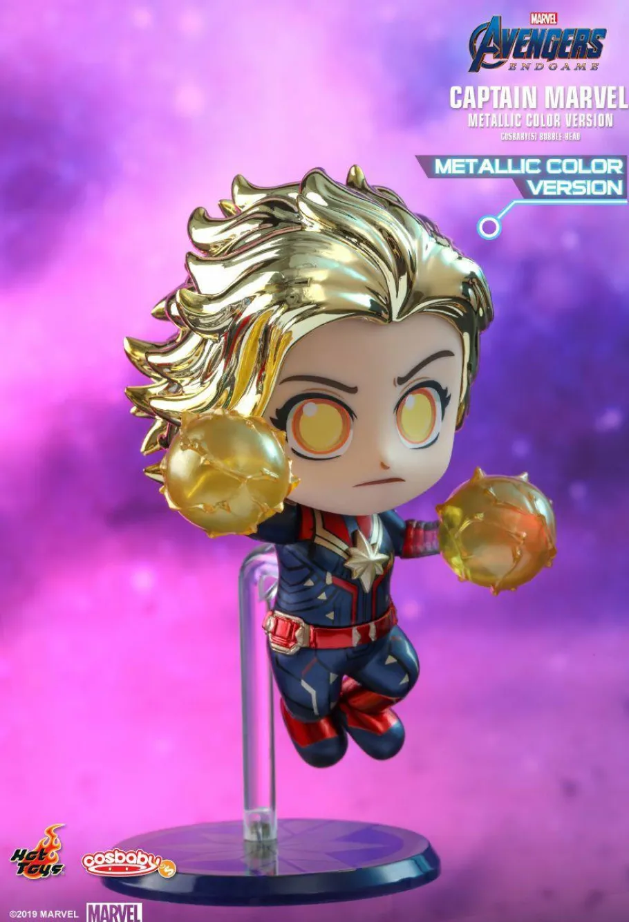 Cosbaby>The Avengers Avengers 4: Endgame - Captain Marvel Metallic Cosbaby 3.75” Hot Toys Bobble-Head Figure