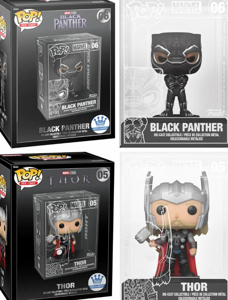 Die-Cast Figures>Black Panther (2009) - & Thor Diecast Metal Pop! Vinyl Figure Bundle (Funko / Popcultcha Exclusive) (Set of 2)