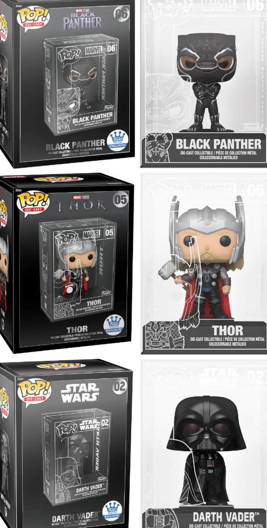 Die-Cast Figures>Black Panther (2018) - , Thor & Darth Vader Diecast Metal Pop! Vinyl Figure Bundle (Funko / Popcultcha Exclusive) (Set of 3)