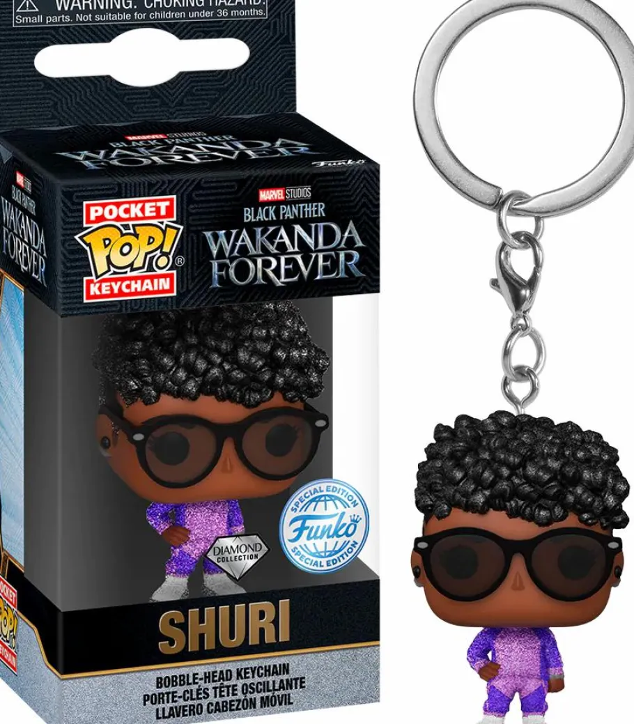Pop! Keychains>Black Panther 2: Wakanda Forever - Shuri with Sunglasses Diamond Glitter Pocket Pop! Vinyl Keychain
