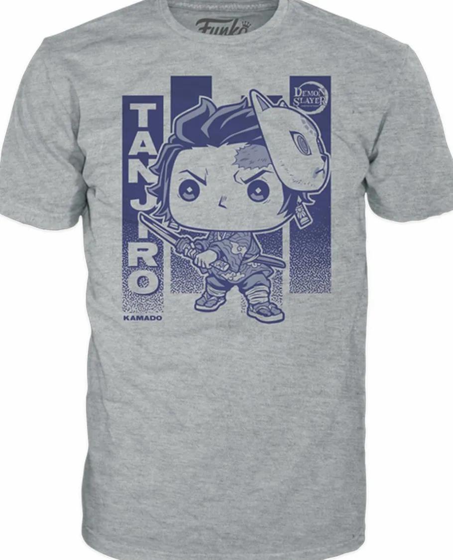 Pop! & Tee Sets>Demon Slayer - Tanjiro Kamado Pop! Tees Unisex Grey T-Shirt