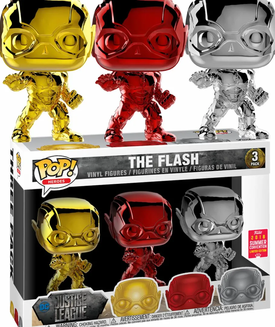 Funko Convention Exclusives>Justice League (2017) - The Flash Red, Gold & Silver Chrome Pop! Vinyl Figure 3-Pack (2018 Summer Convention Exclusive)