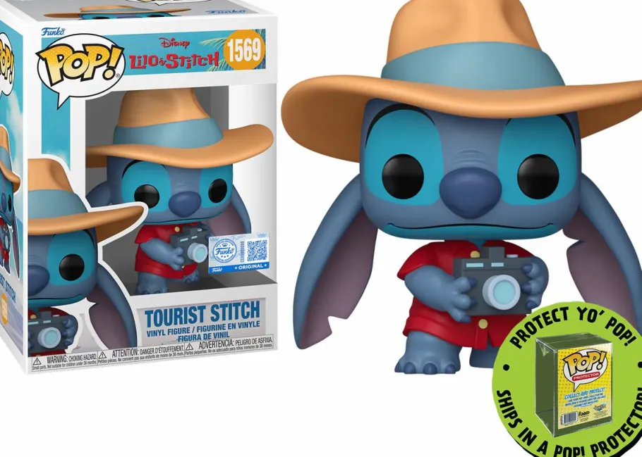 Pop! Chases, Vault, Limited Editions, Ppp Items>Lilo & Stitch - Tourist Stitch Pop! Vinyl Figure in Acrylic Pop! Protector (Popcultcha Exclusive)