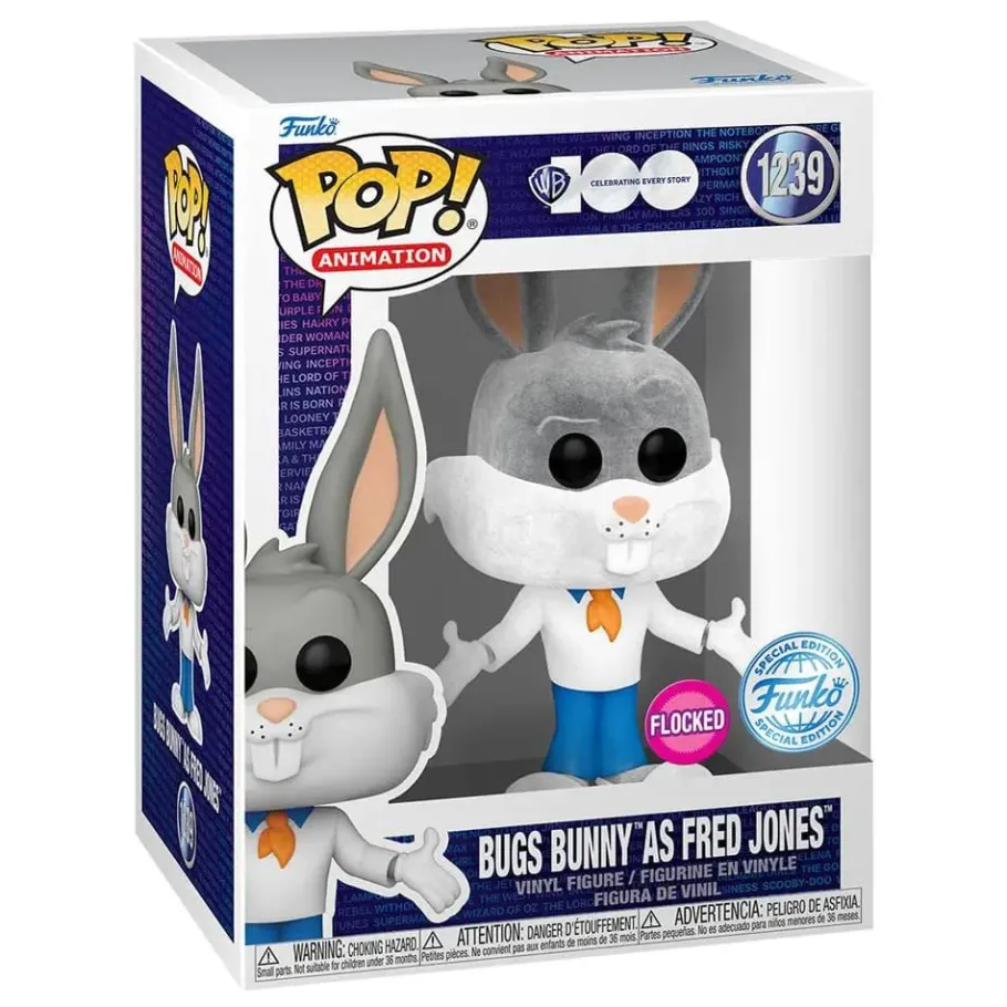 Pop! & Tee Sets>Scooby Doo Looney Tunes x Scooby-Doo - Bugs Bunny as Fred Jones Warner Bros. 100th Anniversary Flocked Pop! Vinyl Figure & T-Shirt Box Set