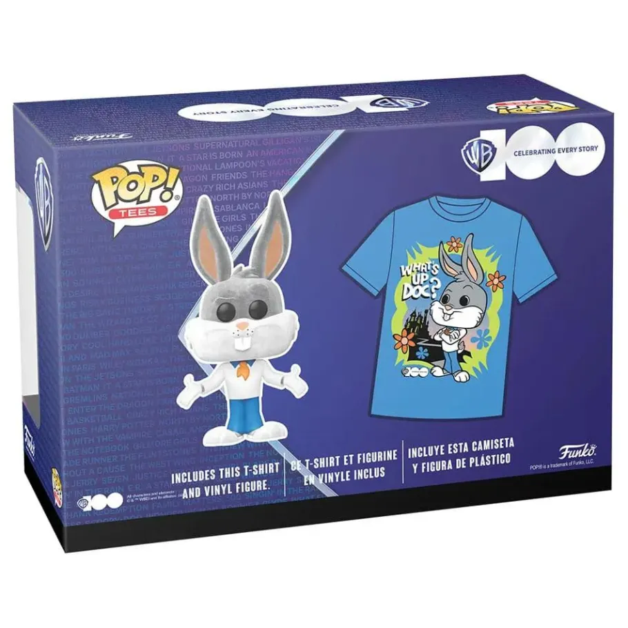 Pop! & Tee Sets>Scooby Doo Looney Tunes x Scooby-Doo - Bugs Bunny as Fred Jones Warner Bros. 100th Anniversary Flocked Pop! Vinyl Figure & T-Shirt Box Set
