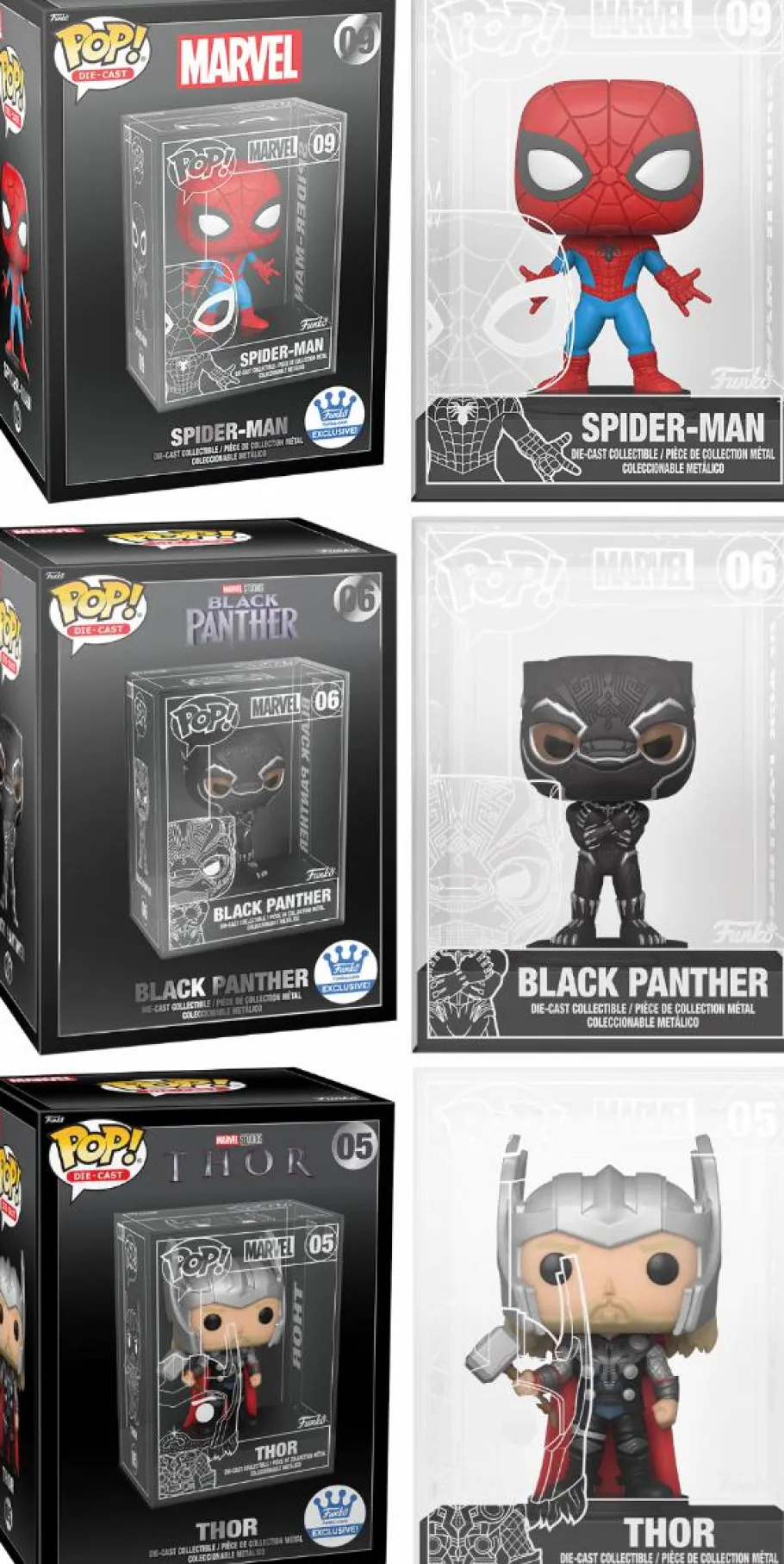 Die-Cast Figures>Black Panther Marvel - Spider-Man, & Thor Diecast Metal Pop! Vinyl Figure Bundle (Funko / Popcultcha Exclusive) (Set of 3)