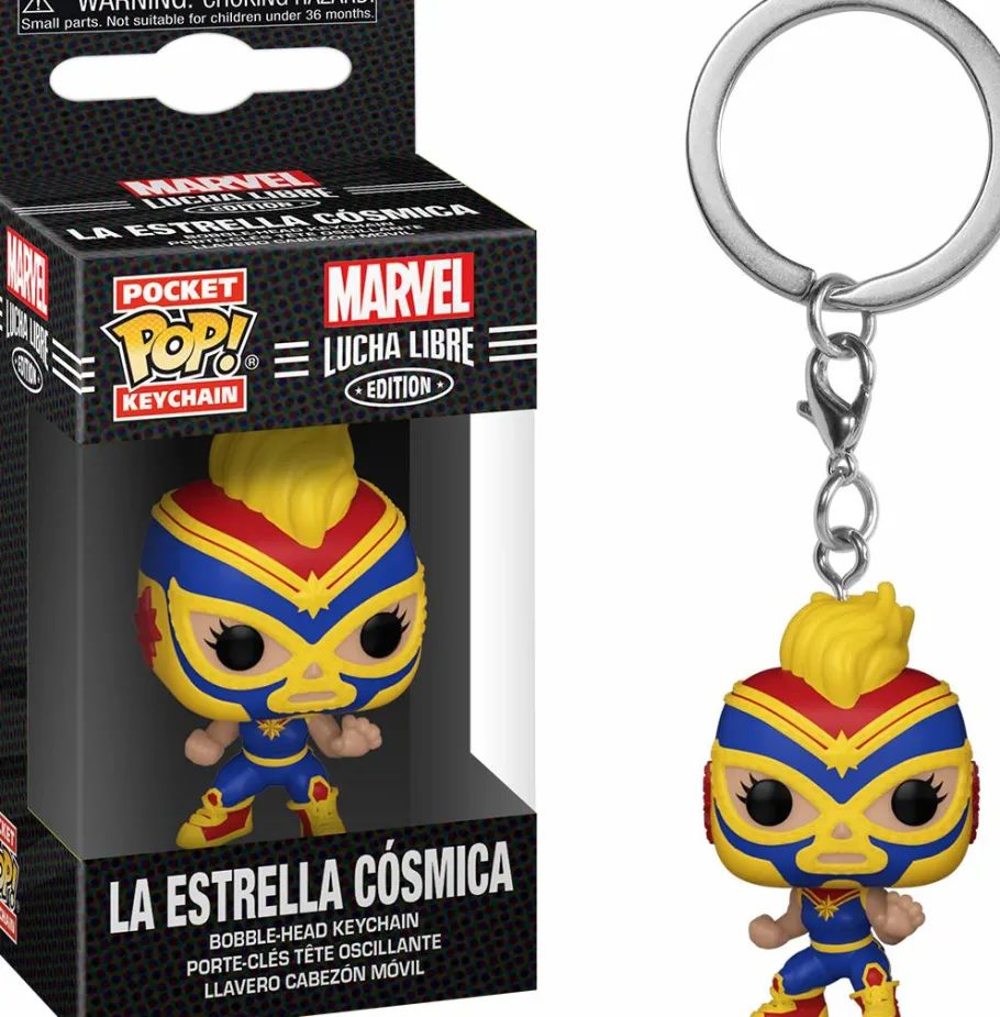 Pop! Keychains>Marvel : Lucha Libre Edition - La Estrella Cosmica Captain Pocket Pop! Vinyl Keychain