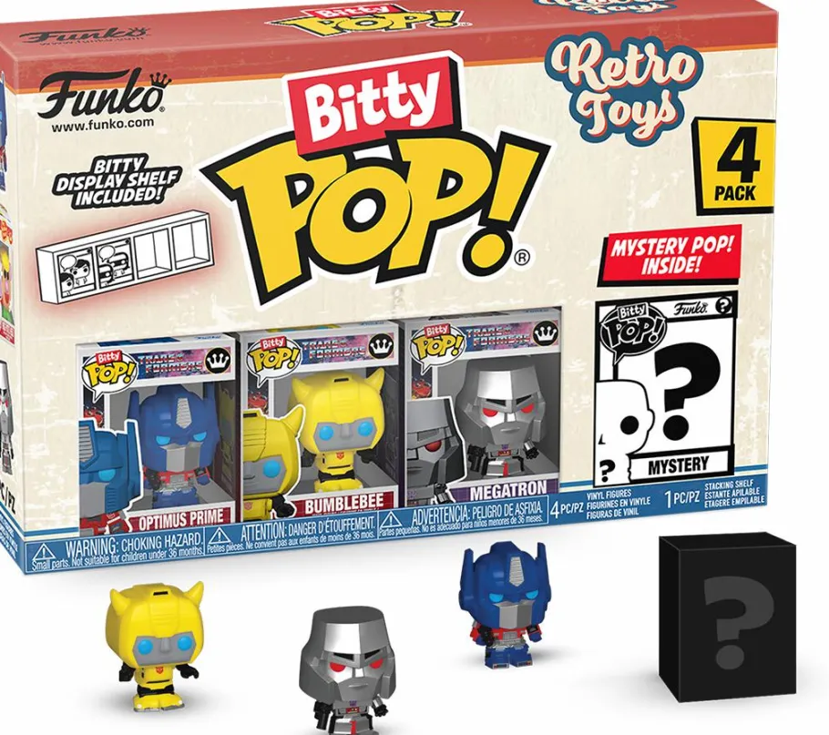 Blind Box>Retro Toys - Optimus Prime, Bumblebee, Megatron & Mystery Bitty Pop! Vinyl Figure 4-Pack