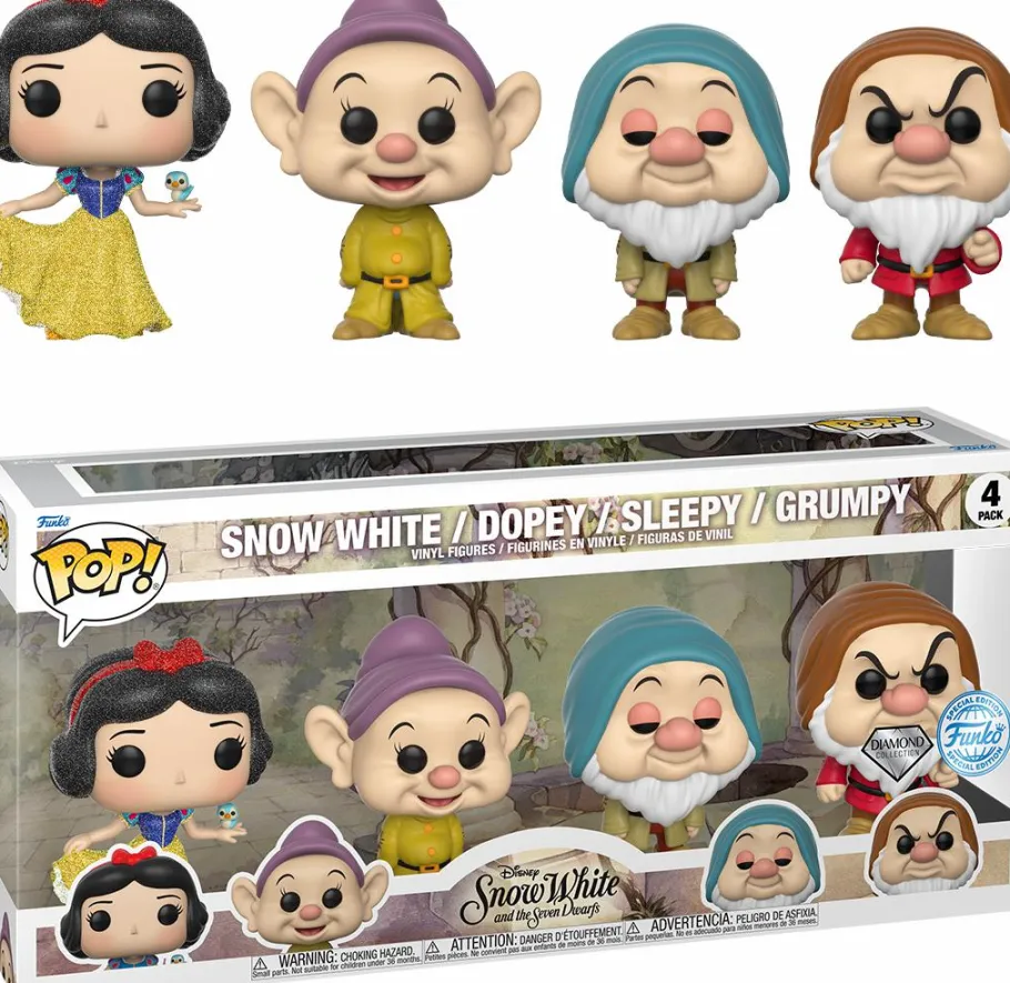 Standard Pop!>Snow White and the Seven Dwarves Snow White and the Seven Dwarfs (1937) - Dopey, Sleepy, Doc & Snow White Diamond Glitter Pop! Vinyl Figure 4-Pack