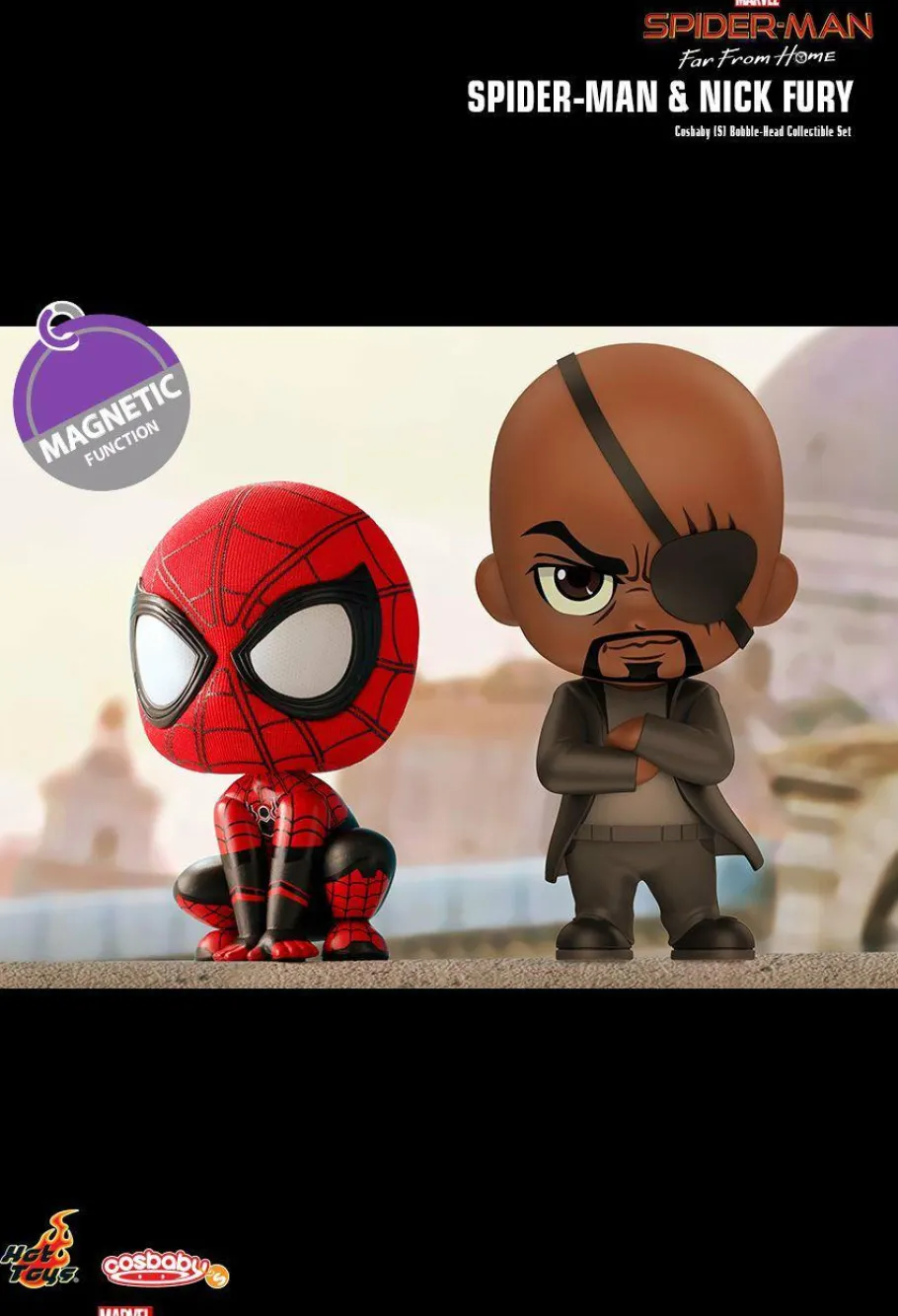 Cosbaby>Spider-Man : Far From Home - & Nick Fury Cosbaby 3.75” Hot Toys Bobble-Head Figure 2-Pack