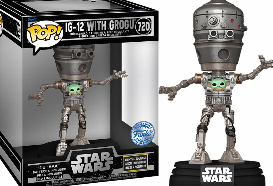 Pop! Deluxe>Star Wars : The Mandalorian - IG-12 with Grogu Deluxe Pop! Vinyl Figure with Lights and Sounds (Popcultcha Exclusive)