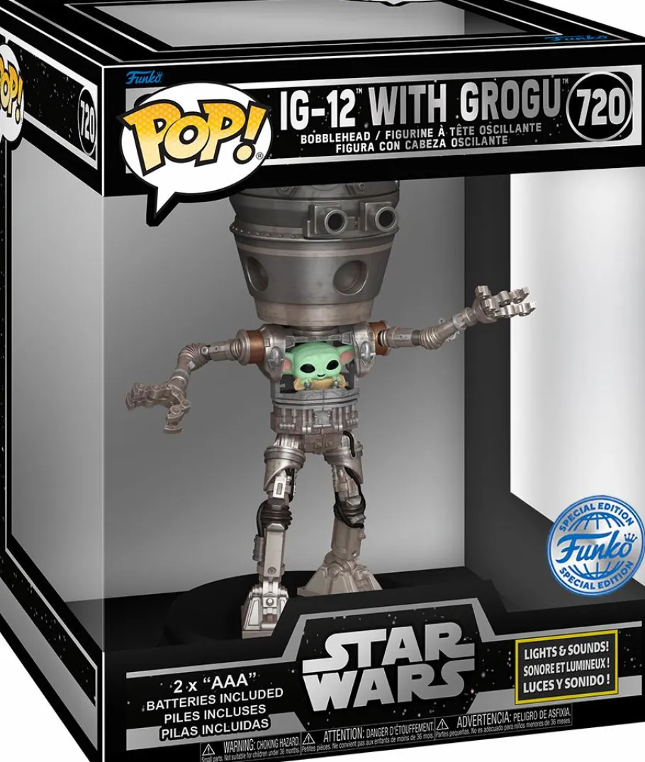 Pop! Deluxe>Star Wars : The Mandalorian - IG-12 with Grogu Deluxe Pop! Vinyl Figure with Lights and Sounds (Popcultcha Exclusive)