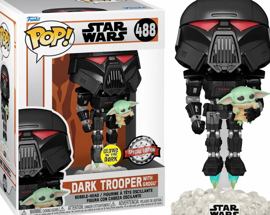 Standard Pop!>Star Wars : The Mandalorian - Dark Trooper with Grogu Glow in the Dark Pop! Vinyl Figure