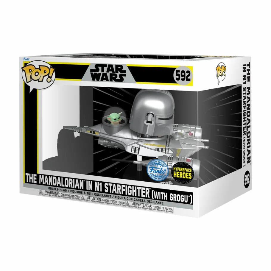 Pop! Rides & Town>Star Wars : The Mandalorian - The Mandalorian in N1 Starfighter (with Grogu) Pop! Rides Vinyl Figure