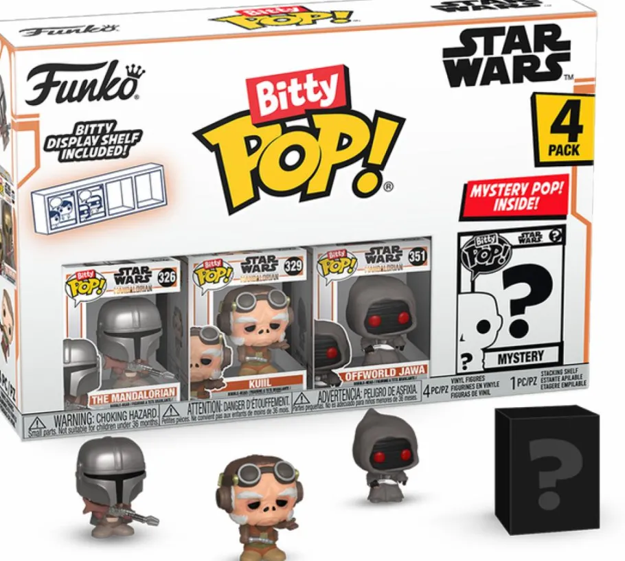 Designer Vinyl>Star Wars : The Mandalorian - The Mandalorian, Kuiil, Offworld Jawa & Mystery Bitty Pop! Vinyl Figure 4-Pack