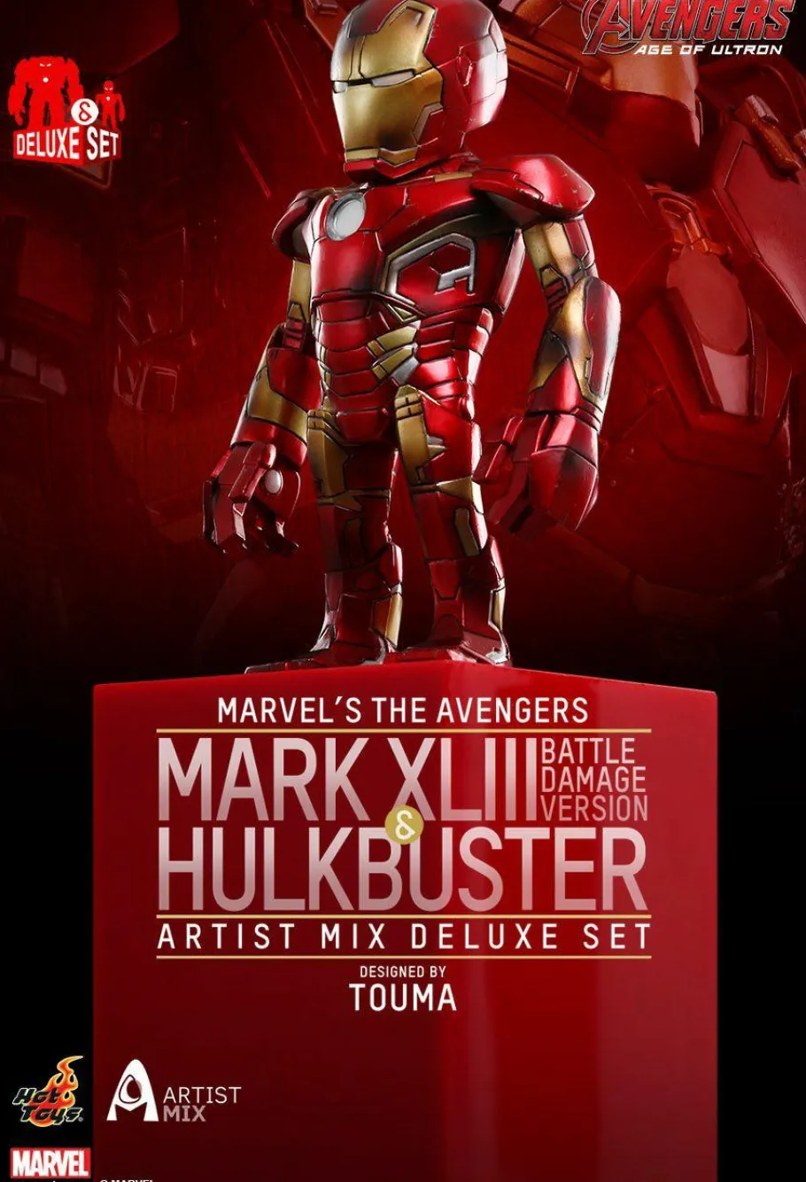 Bobble-Heads>The Avengers - Avengers 2: Age of Ultron - Iron Man Hulkbuster and Battle Damaged Iron Man Mark XLIII (43) Hot Toys Artist Mix Bobble Head 2-Pack