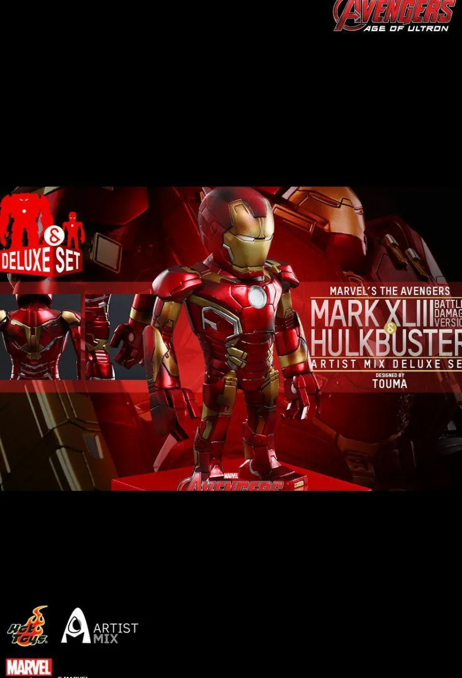Bobble-Heads>The Avengers - Avengers 2: Age of Ultron - Iron Man Hulkbuster and Battle Damaged Iron Man Mark XLIII (43) Hot Toys Artist Mix Bobble Head 2-Pack