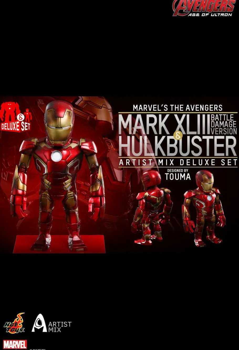 Bobble-Heads>The Avengers - Avengers 2: Age of Ultron - Iron Man Hulkbuster and Battle Damaged Iron Man Mark XLIII (43) Hot Toys Artist Mix Bobble Head 2-Pack