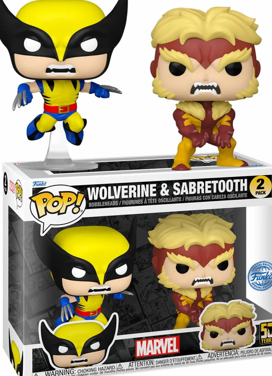Pop! Bundles>Wolverine X-Men - Logan & Sabretooth 50th Anniversary Pop! Vinyl Figure 2-Pack (Popcultcha Exclusive)