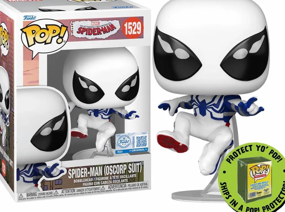 Pop! Chases, Vault, Limited Editions, Ppp Items>Spider-Man Your Friendly Neighborhood (2025) - (Oscorp Suit) Pop! Vinyl Figure in Acrylic Pop! Protector (Popcultcha Exclusive)